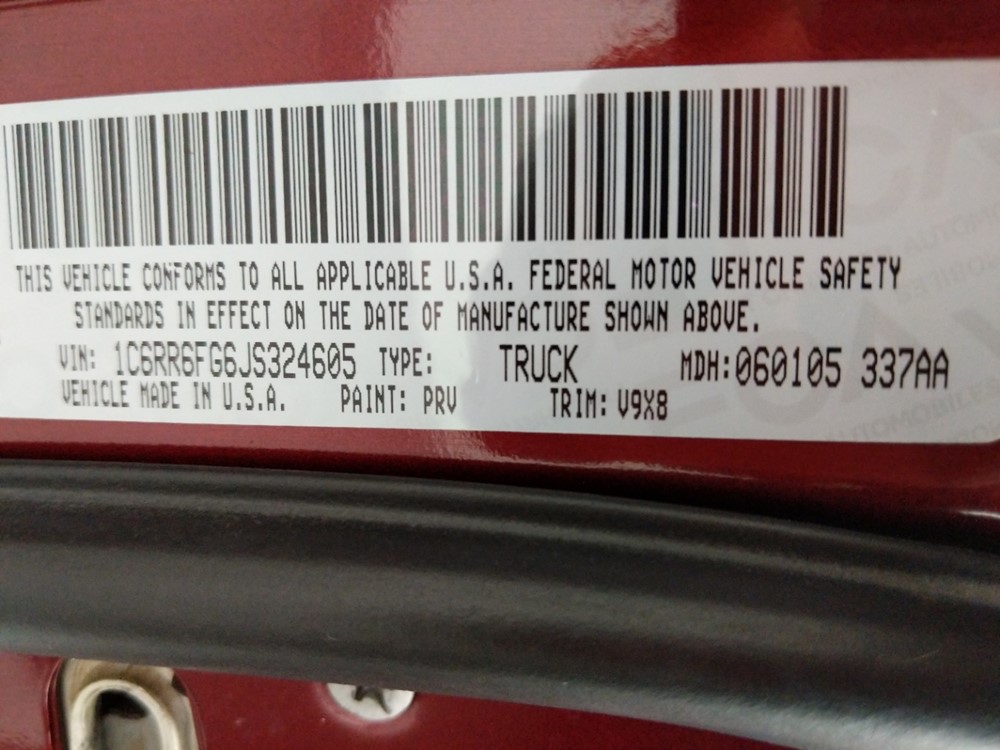 2018 Dodge Ram 1500 - VIN Plate