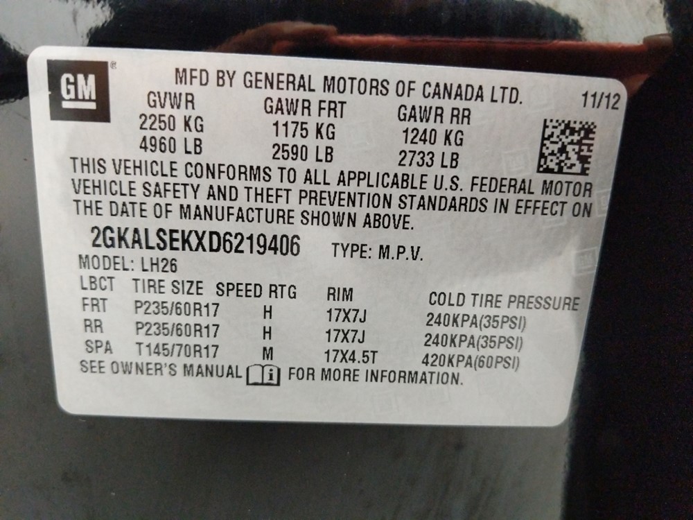 2013 GMC Terrain - VIN Plate
