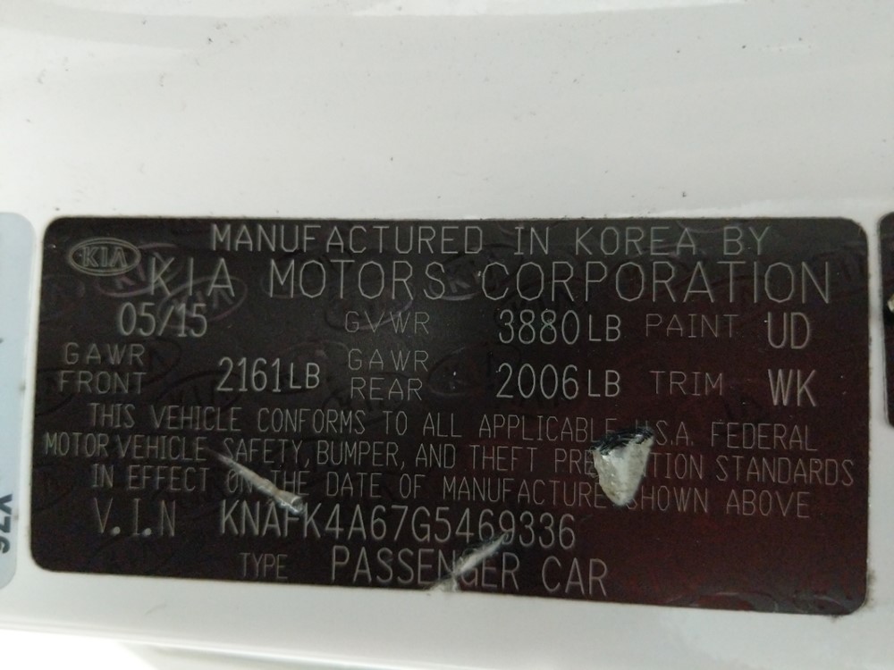 2016 Kia Forte - VIN Plate