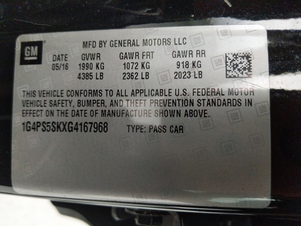 2016 Buick Verano - VIN Plate
