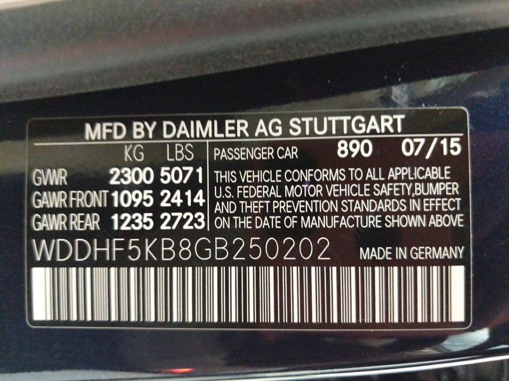2016 Mercedes-Benz E350 - VIN Plate