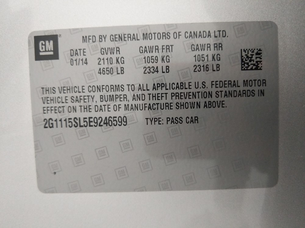 2014 Chevrolet Impala - VIN Plate