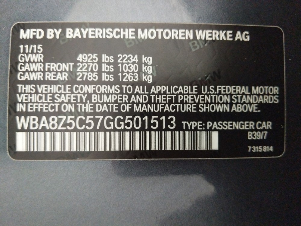 2016 BMW 328i - VIN Plate
