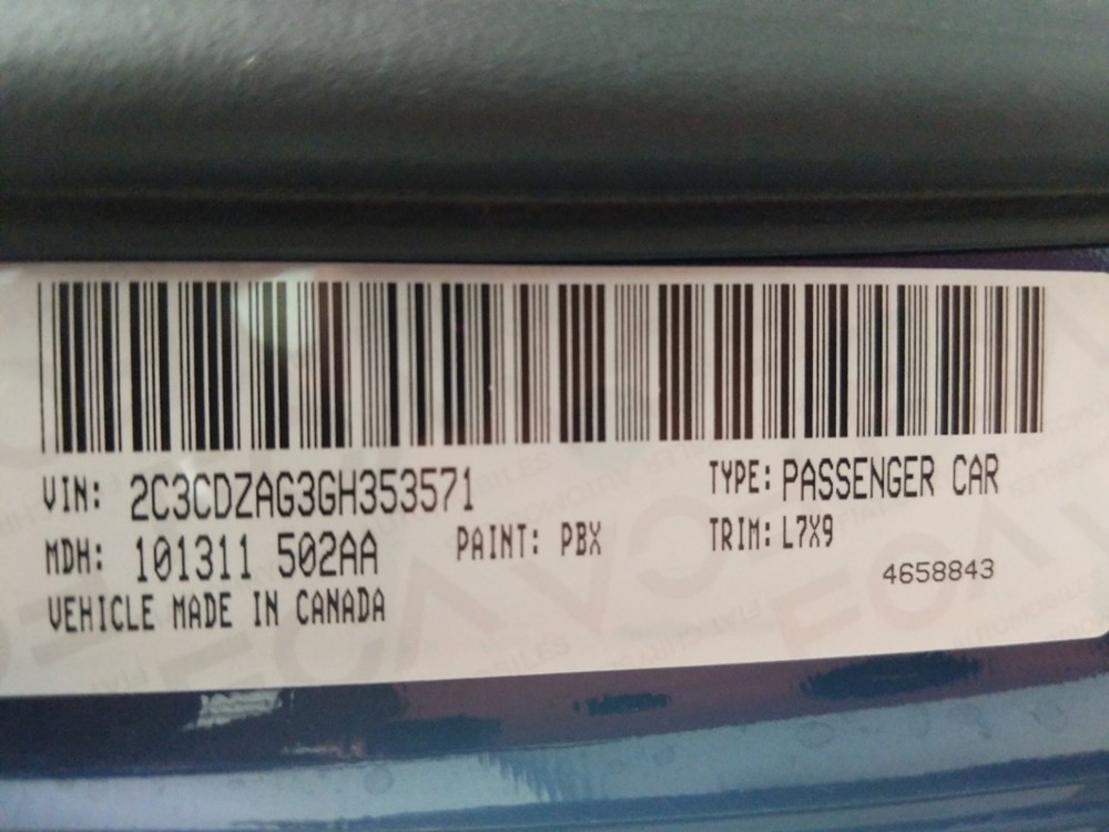 2016 Dodge Challenger - VIN Plate
