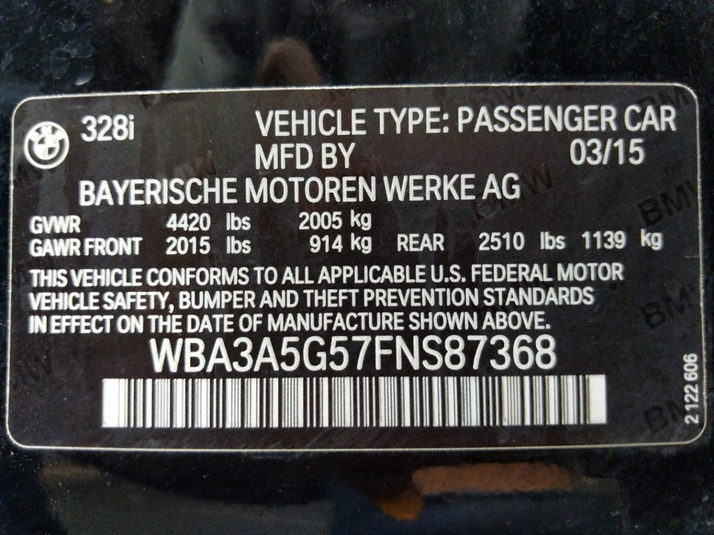 2015 BMW 328i - VIN Plate
