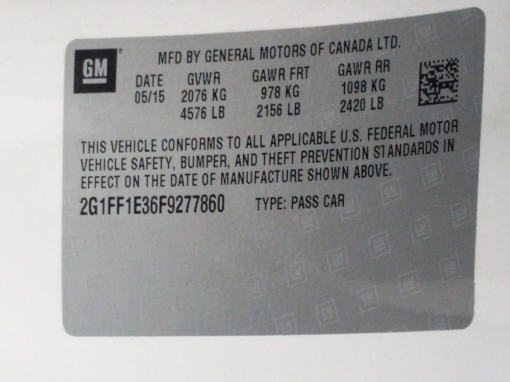 2015 Chevrolet Camaro - VIN Plate