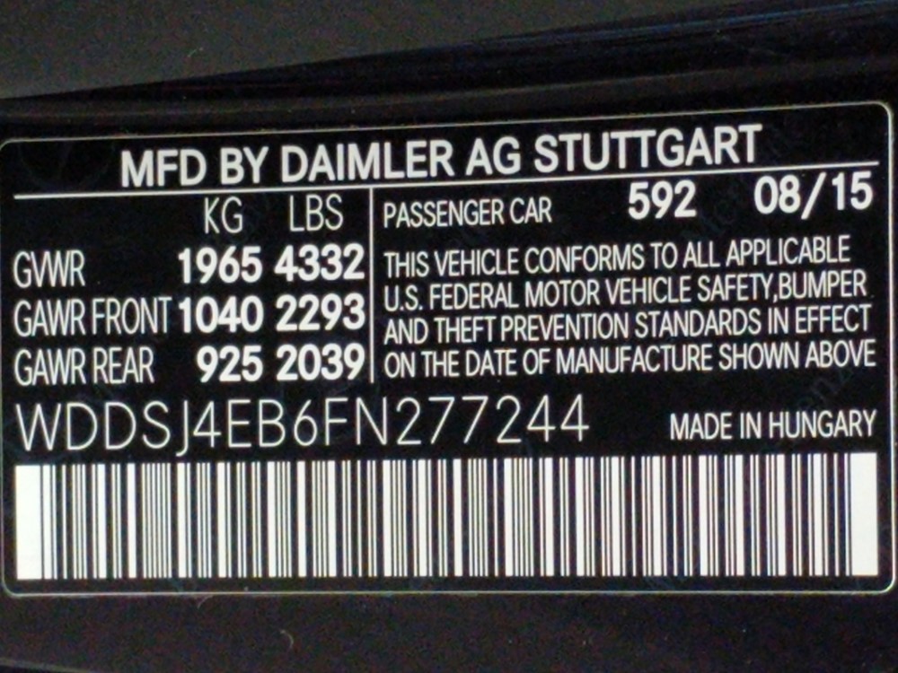 2015 Mercedes-Benz CLA250 - VIN Plate