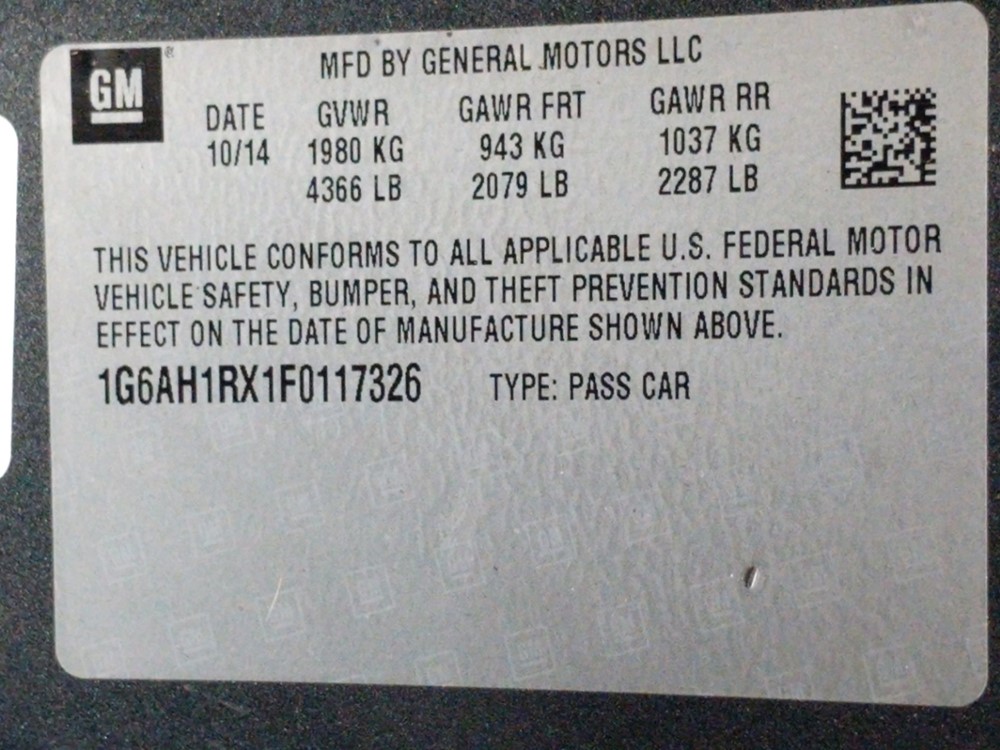 2015 Cadillac ATS - VIN Plate