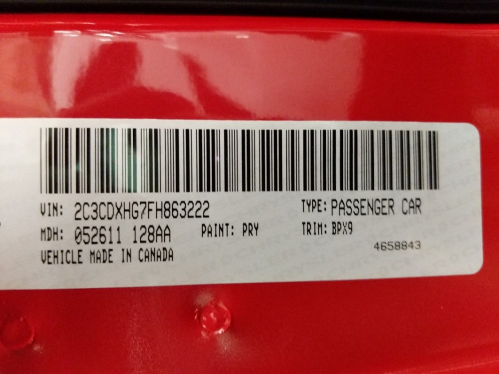 2015 Dodge Charger - VIN Plate