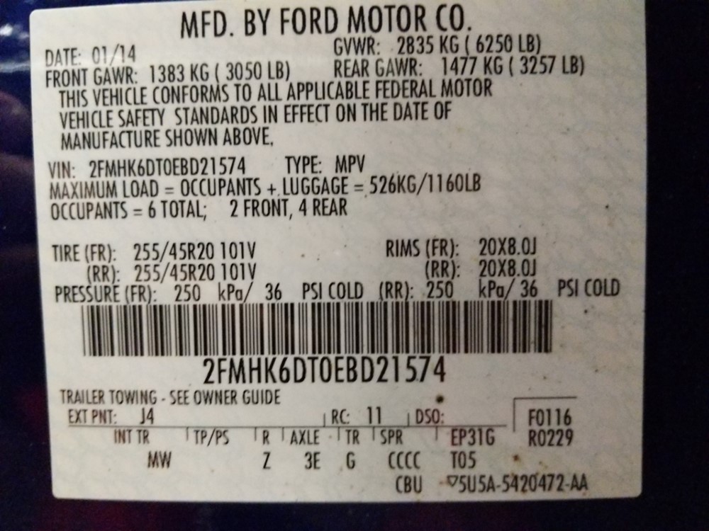 2014 Ford Flex - VIN Plate