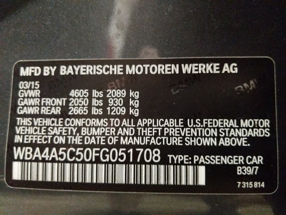 2015 BMW 428i - VIN Plate