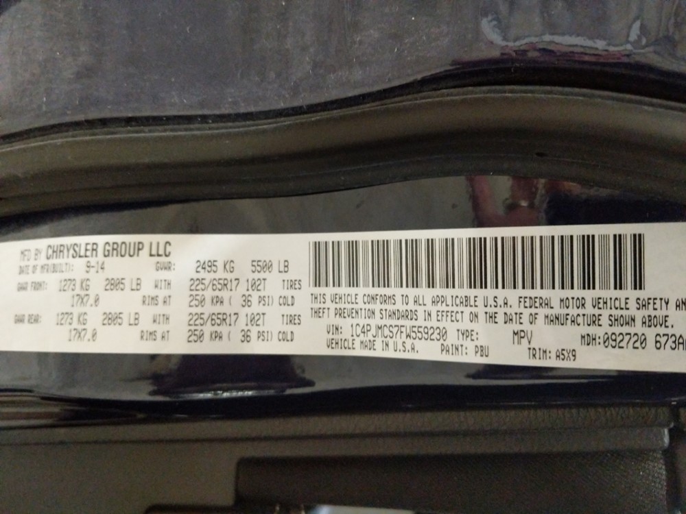 2015 Jeep Cherokee - VIN Plate