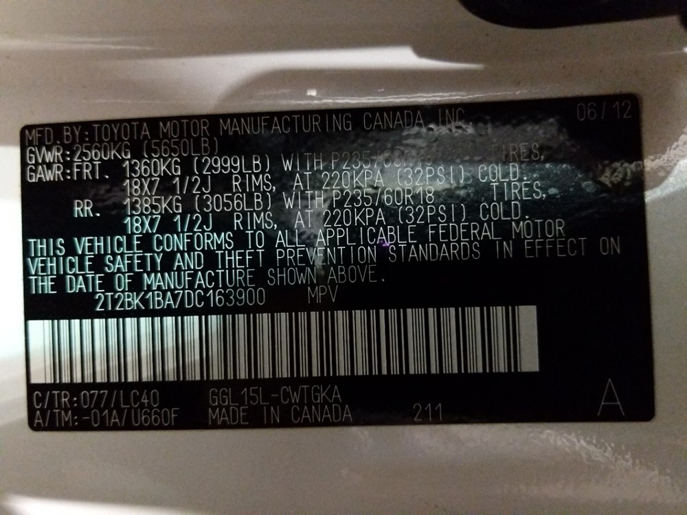 2013 Lexus RX 350 - VIN Plate