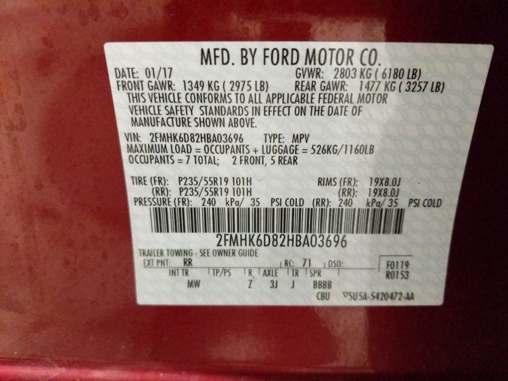 2017 Ford Flex - VIN Plate