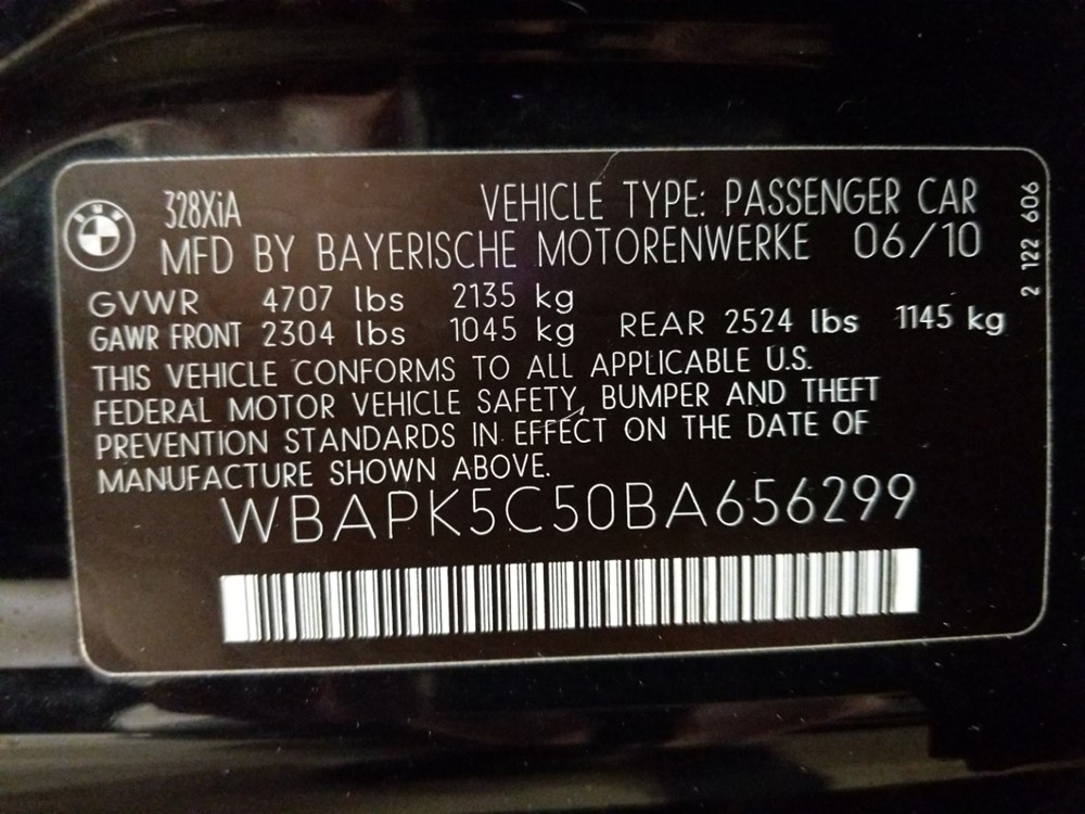 2011 BMW 328i - VIN Plate
