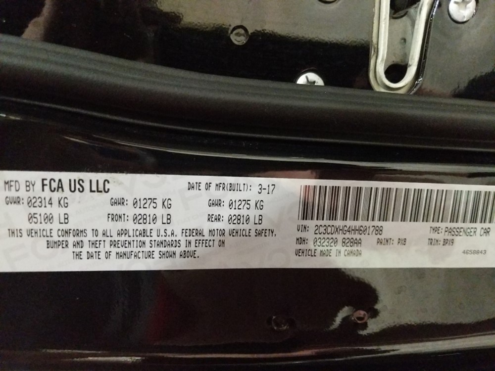 2017 Dodge Charger - VIN Plate