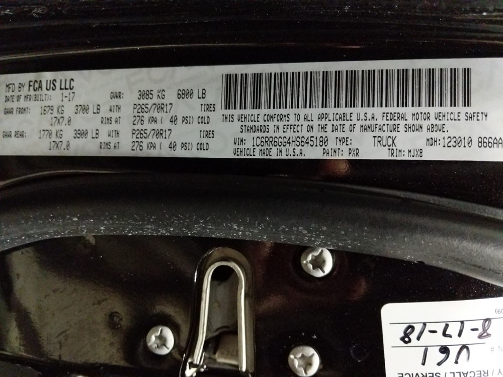 2017 Dodge Ram 1500 - VIN Plate
