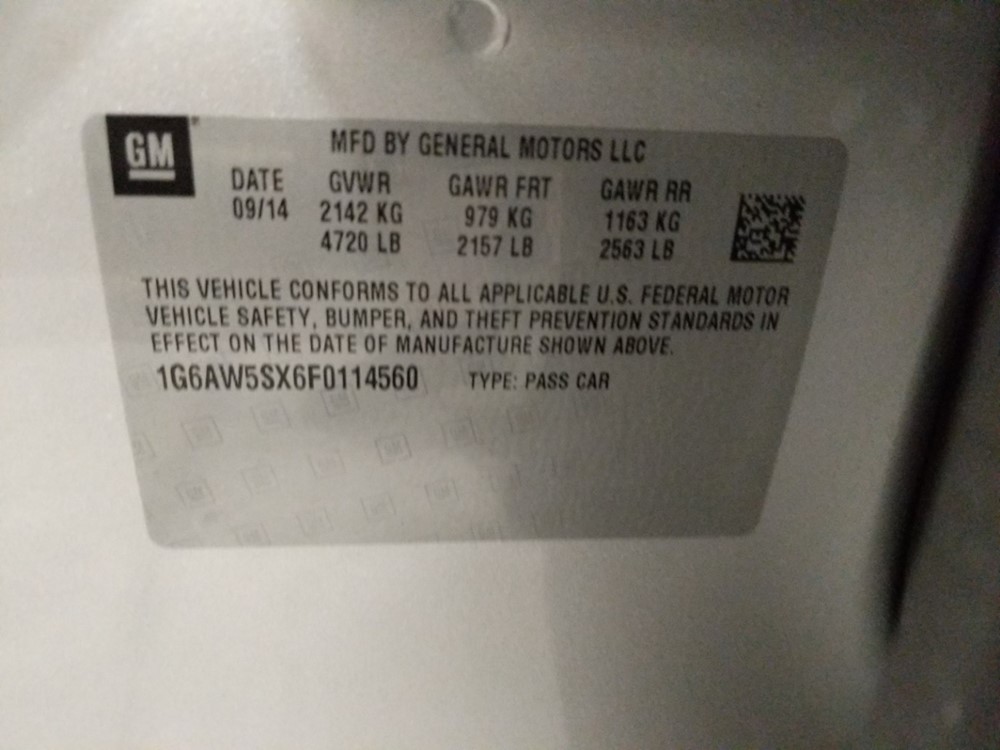2015 Cadillac CTS - VIN Plate