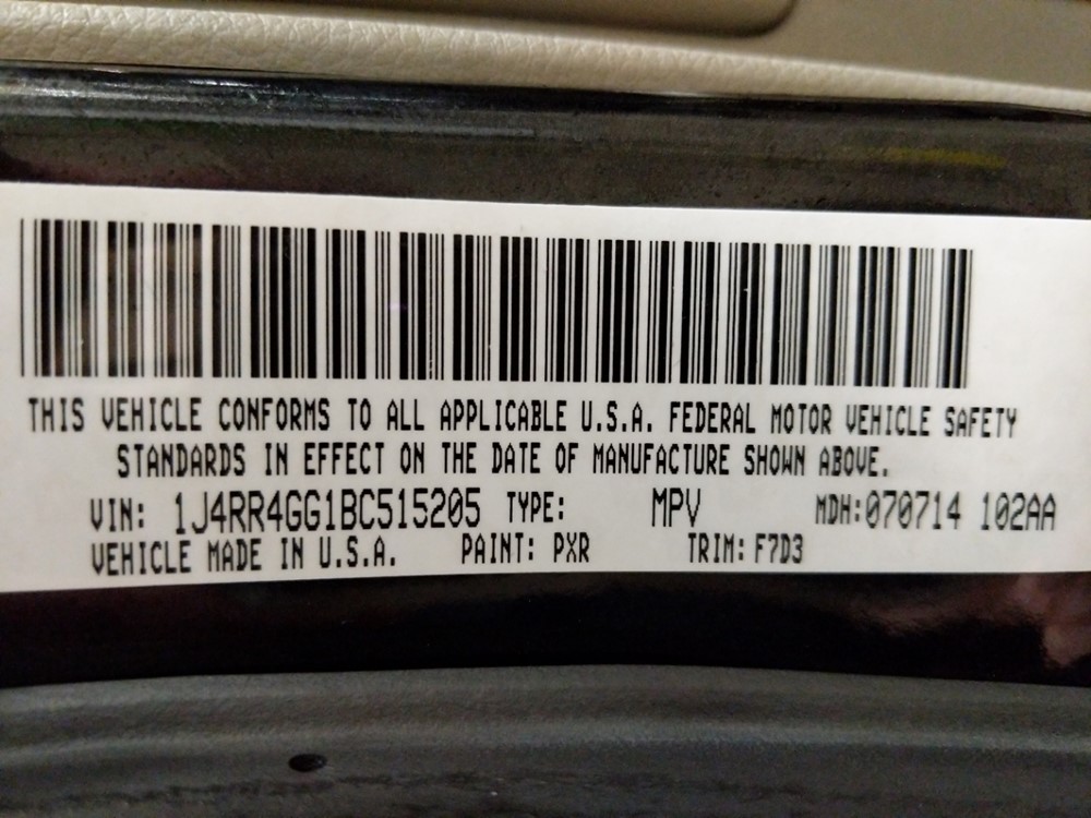 2011 Jeep Grand Cherokee - VIN Plate
