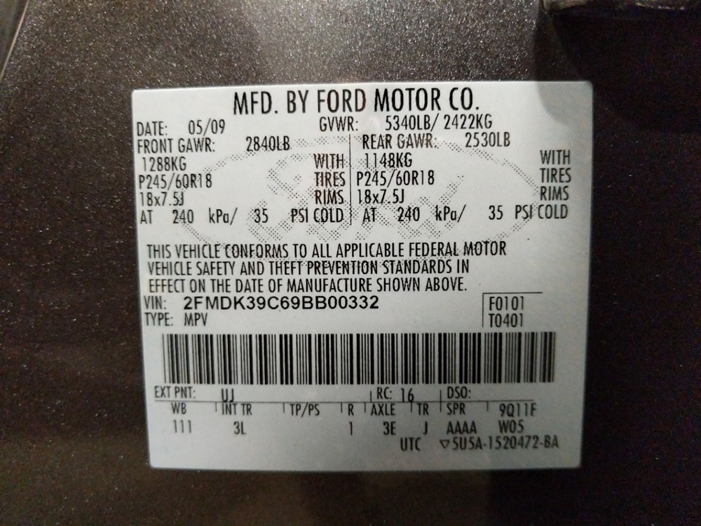 2009 Ford Edge - VIN Plate