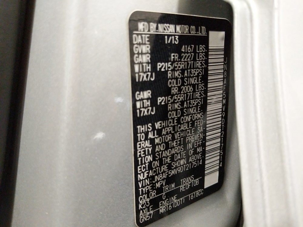 2013 Nissan JUKE - VIN Plate