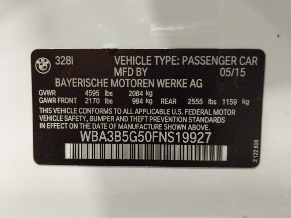 2015 BMW 328i - VIN Plate