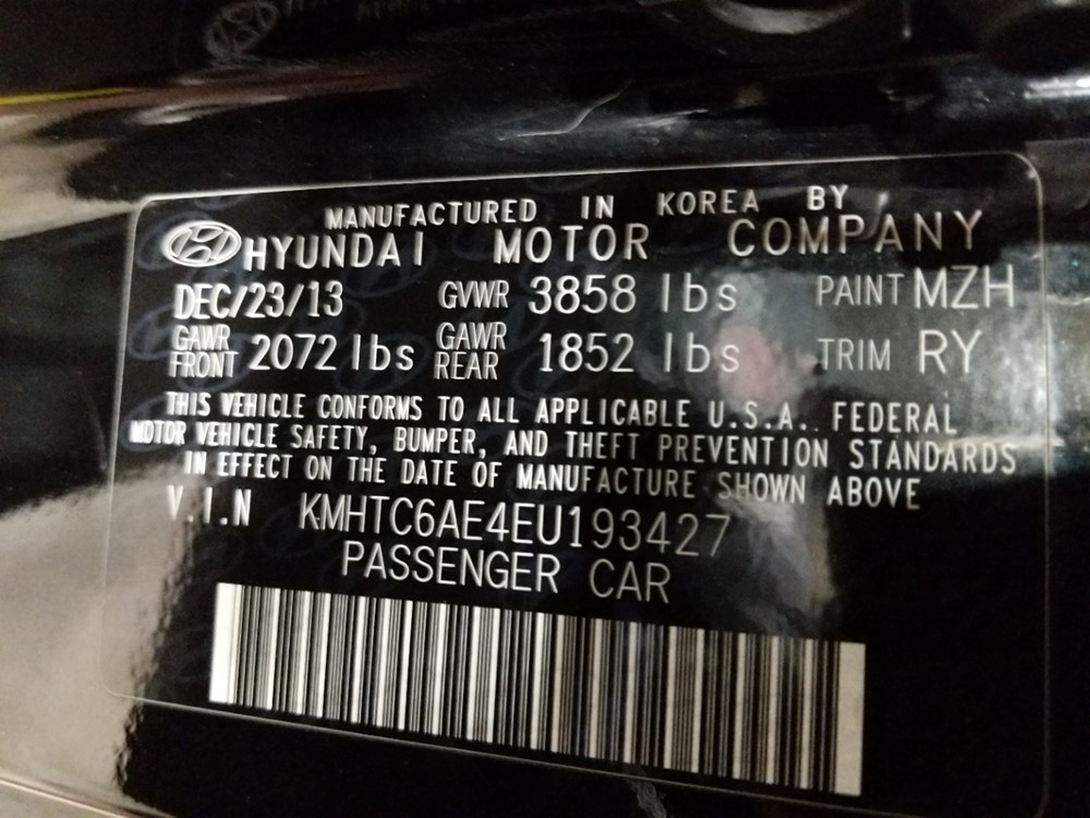 2014 Hyundai Veloster - VIN Plate