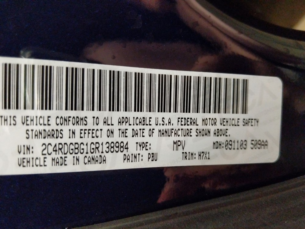 2016 Dodge Grand Caravan - VIN Plate
