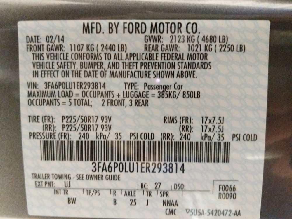 2014 Ford Fusion - VIN Plate