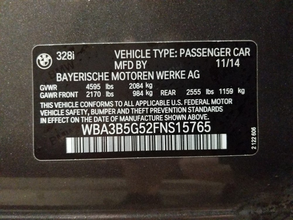 2015 BMW 328i - VIN Plate