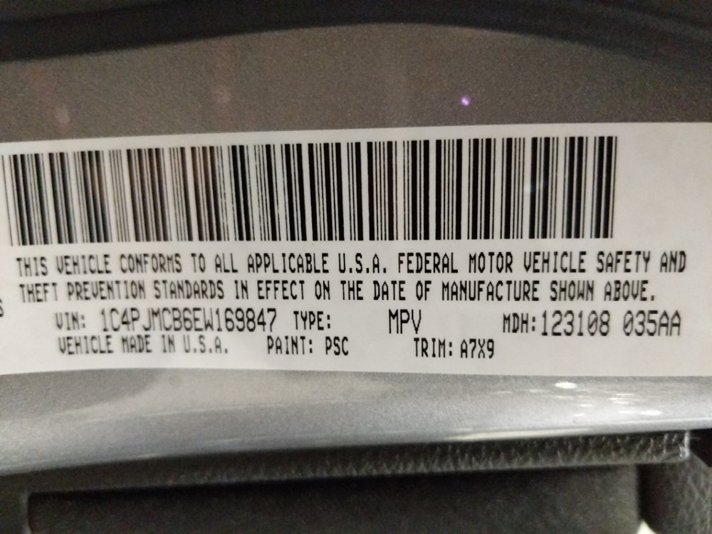 2014 Jeep Cherokee - VIN Plate