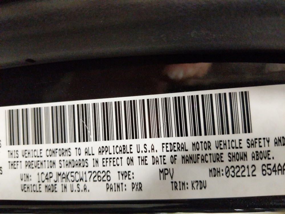 2012 Jeep Liberty - VIN Plate