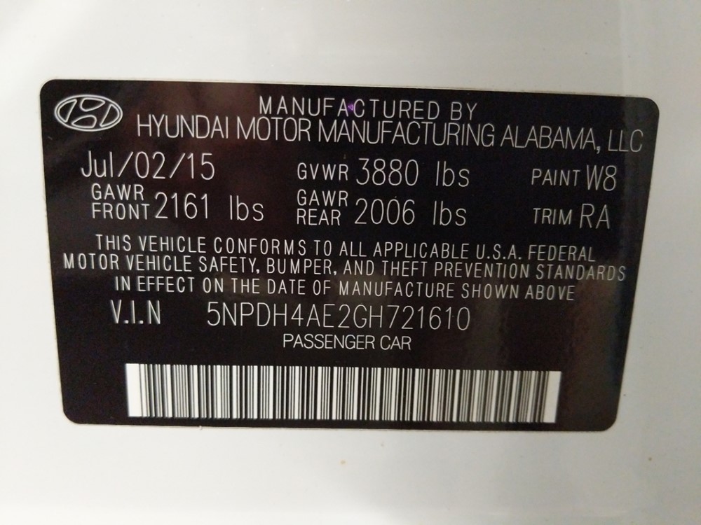 2016 Hyundai Elantra - VIN Plate