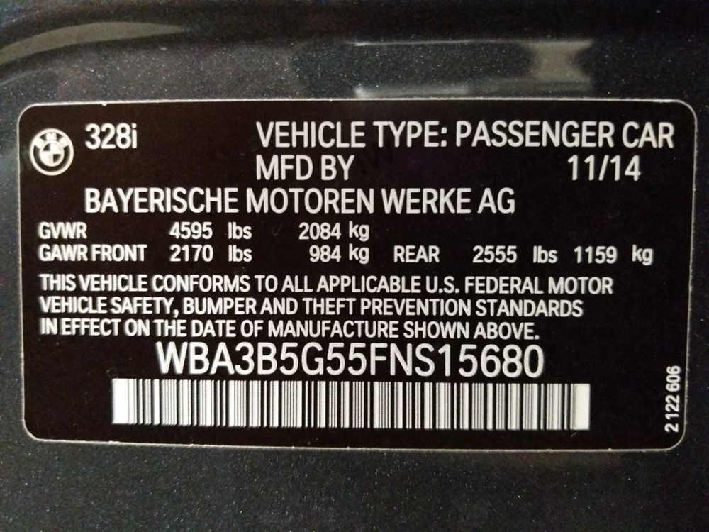 2015 BMW 328i - VIN Plate