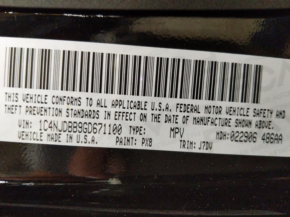 2016 Jeep Compass - VIN Plate