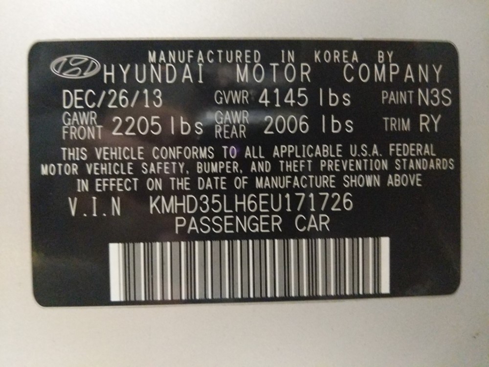 2014 Hyundai Elantra - VIN Plate