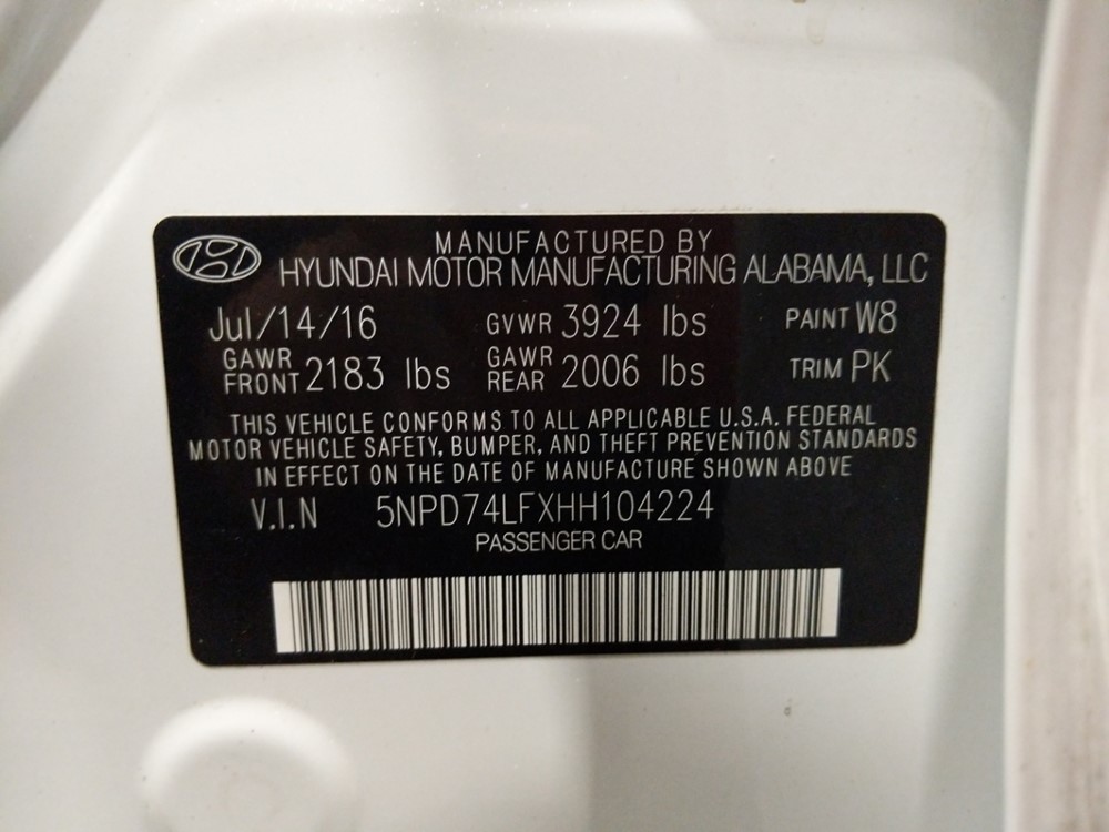 2017 Hyundai Elantra - VIN Plate