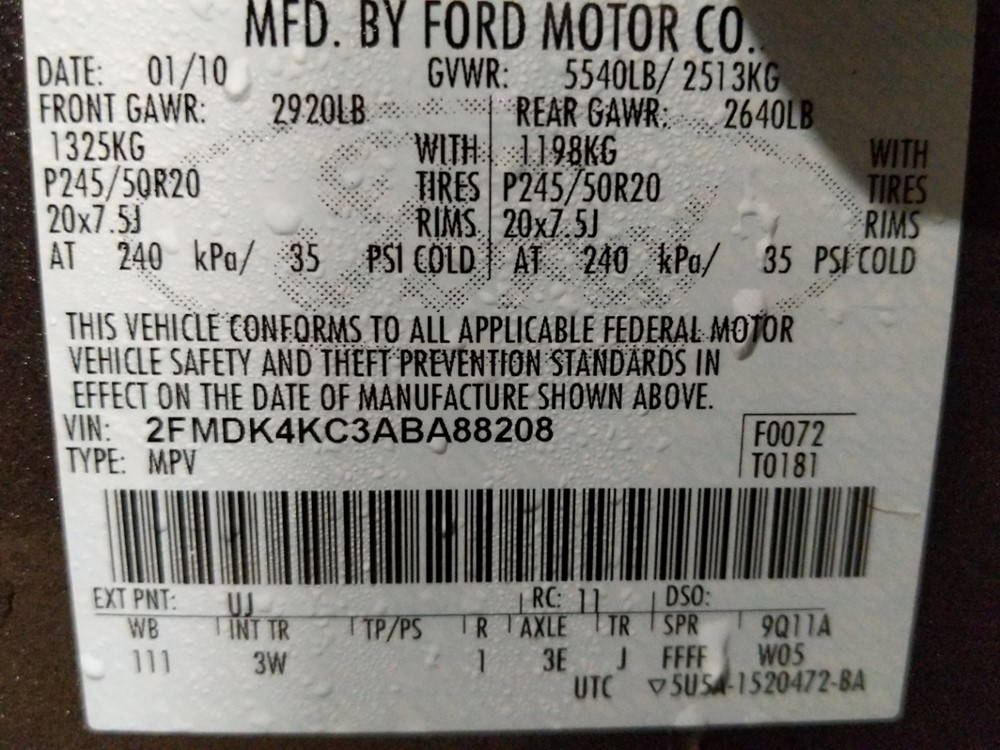 2010 Ford Edge - VIN Plate