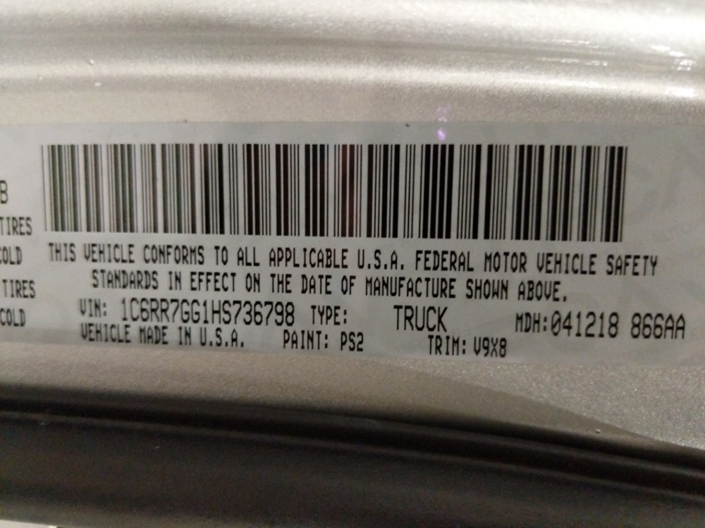 2017 Dodge Ram 1500 - VIN Plate