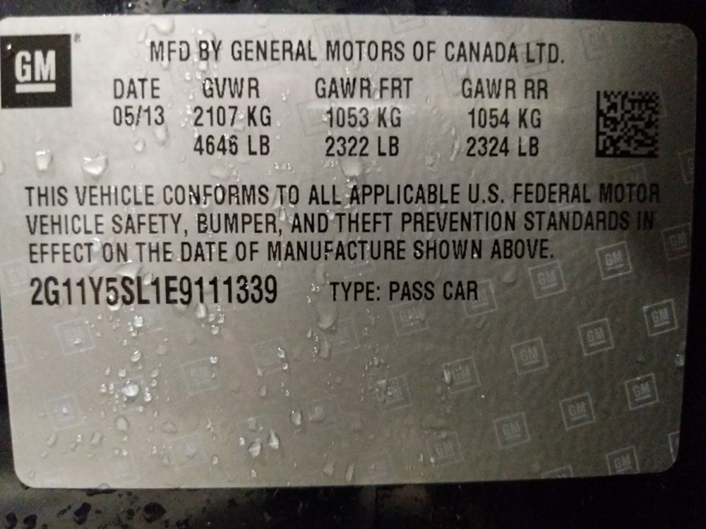 2014 Chevrolet Impala - VIN Plate
