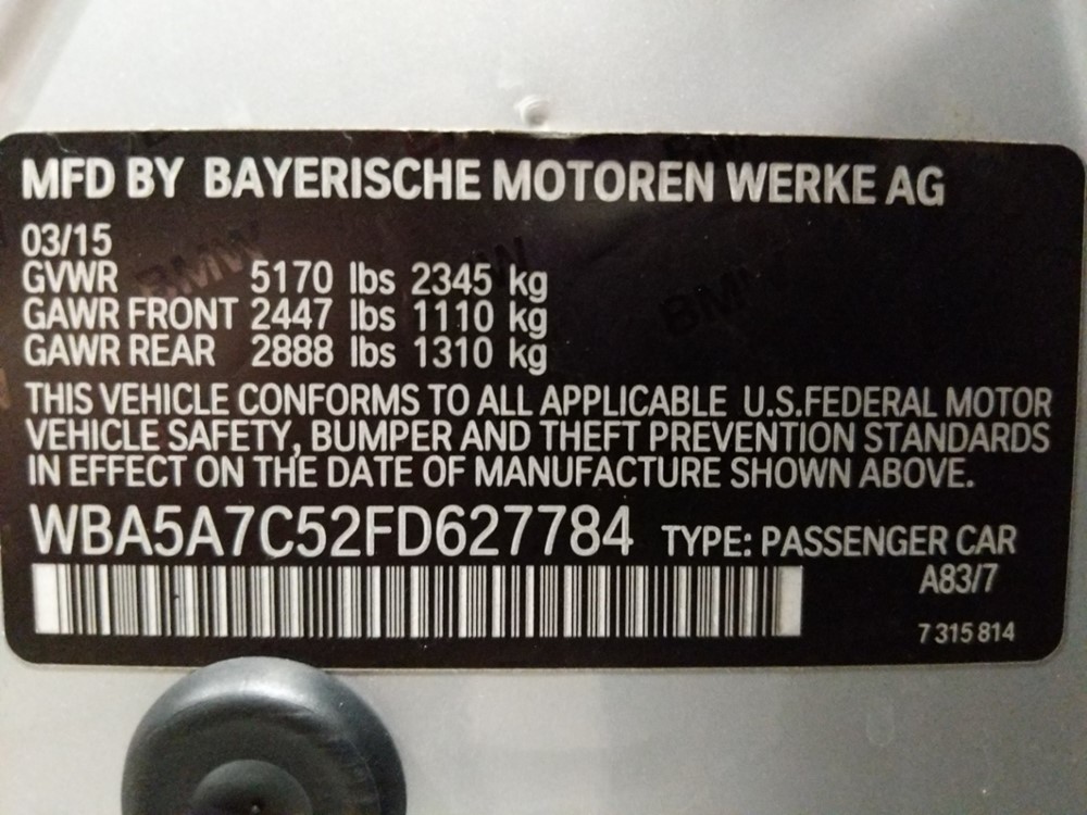 2015 BMW 528i - VIN Plate