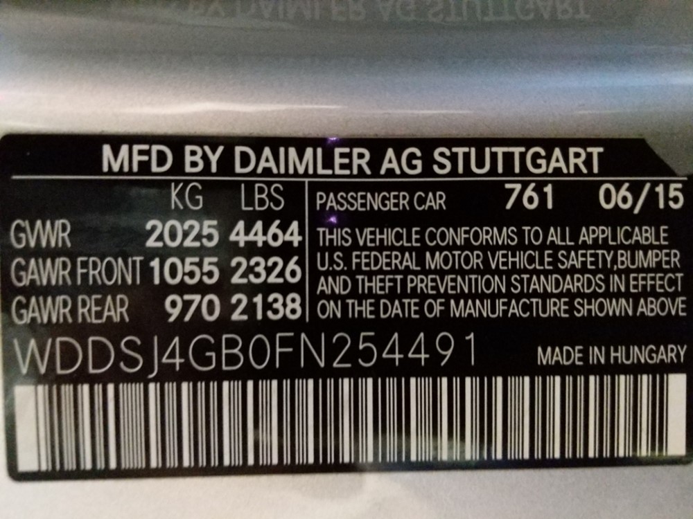 2015 Mercedes-Benz CLA250 - VIN Plate
