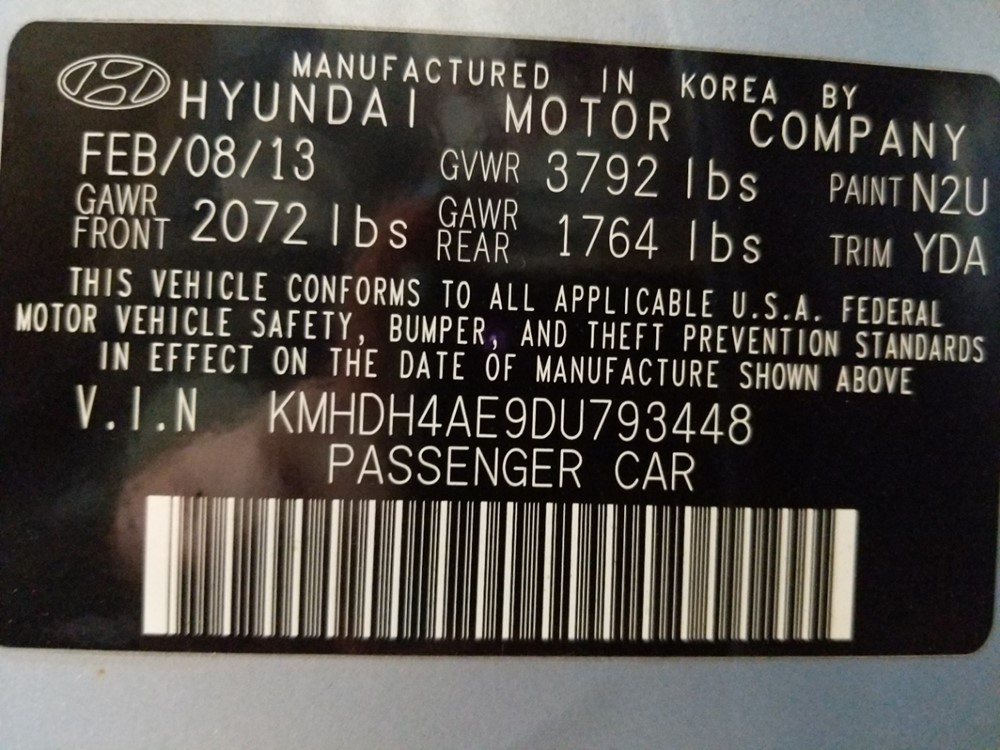 2013 Hyundai Elantra - VIN Plate
