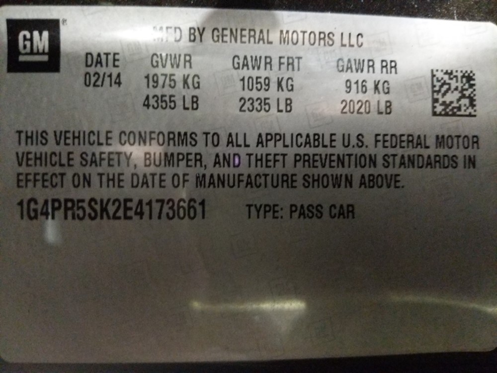 2014 Buick Verano - VIN Plate