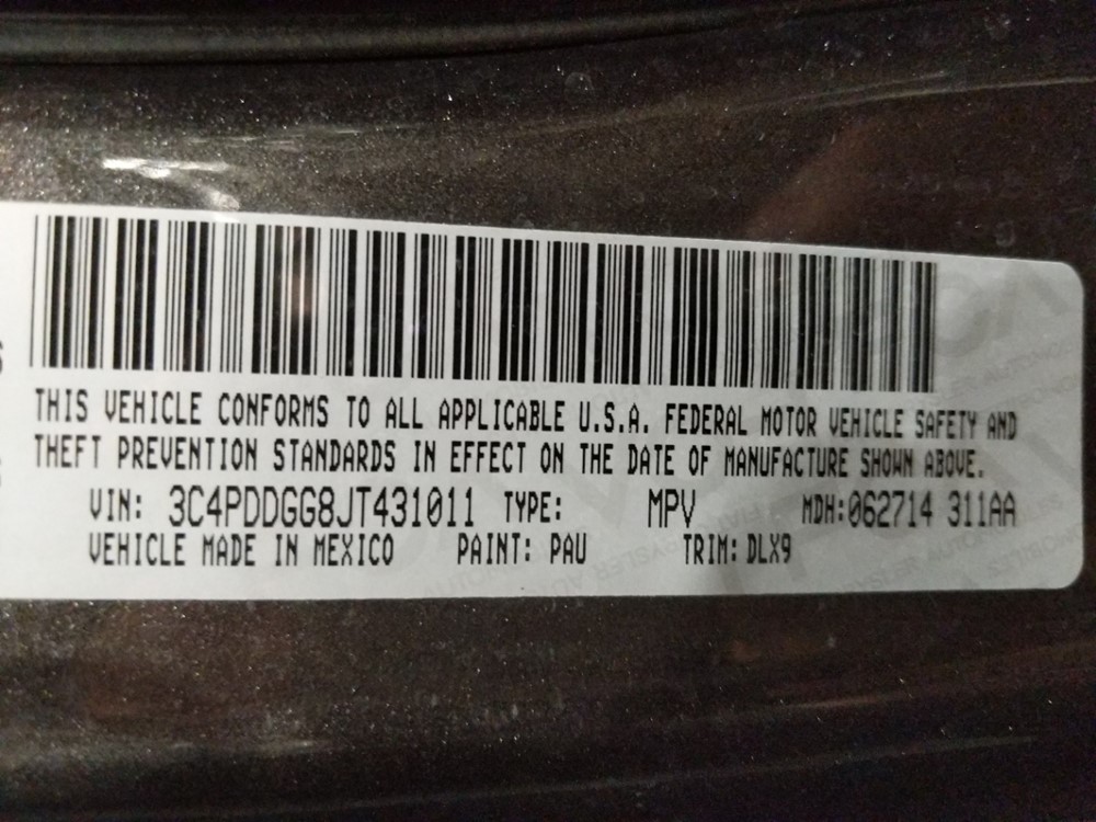 2018 Dodge Journey - VIN Plate