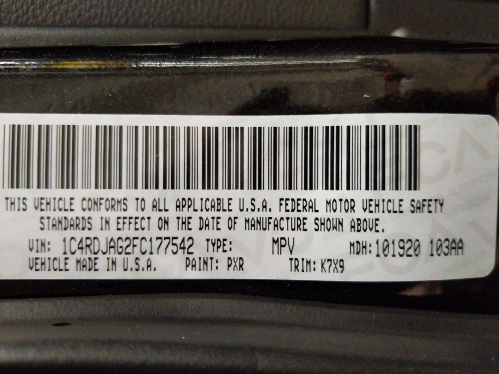 2015 Dodge Durango - VIN Plate