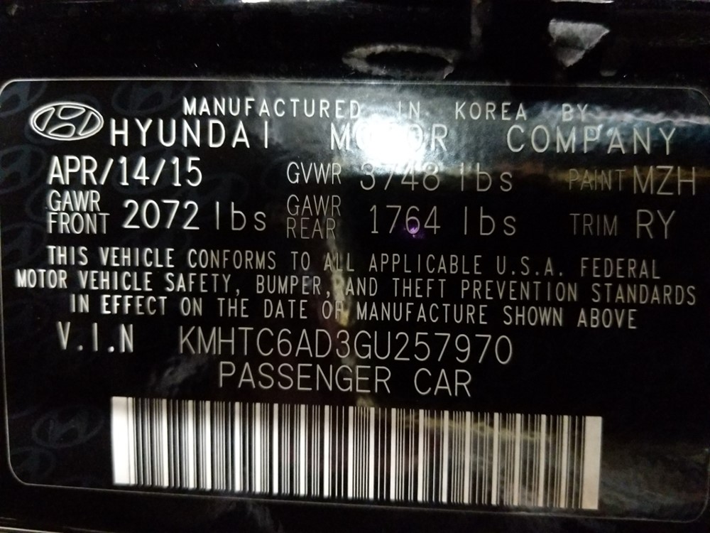 2016 Hyundai Veloster - VIN Plate