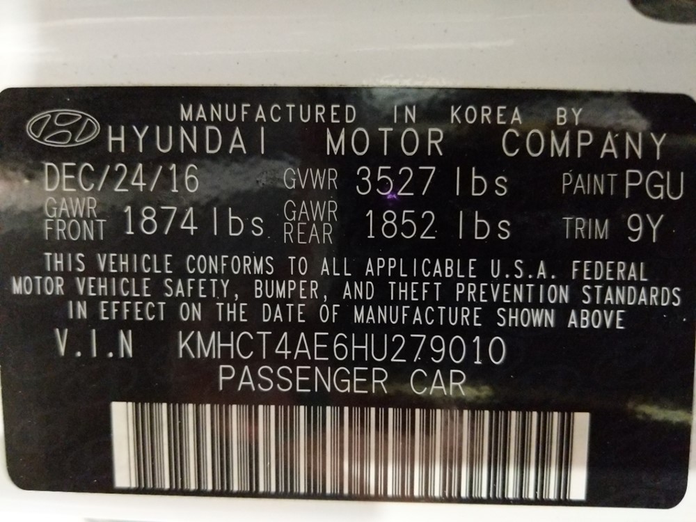 2017 Hyundai Accent - VIN Plate