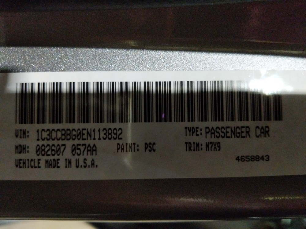 2014 Chrysler 200 - VIN Plate