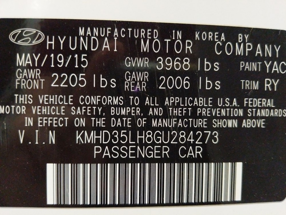 2016 Hyundai Elantra - VIN Plate